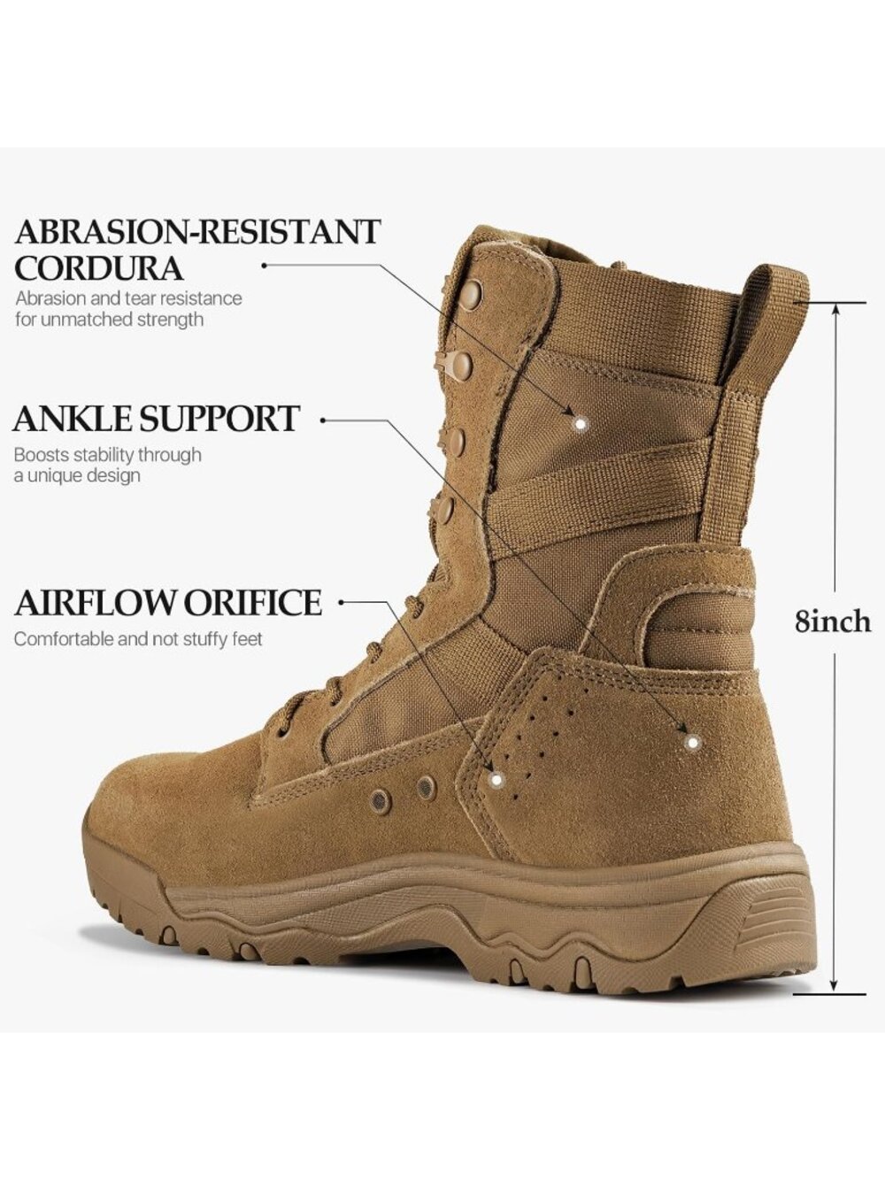 Men's Brown Suede Leather Lightweight Durable Military Work Tactical Boots - Picture 3 of 6
